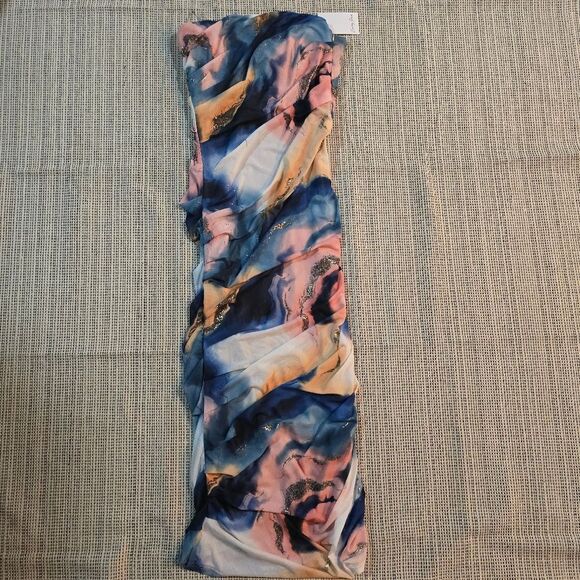 EMORY PARK Strapless Mesh Ruched Midi Bodycon Dress Marble Print NWT - Picture 1 of 8